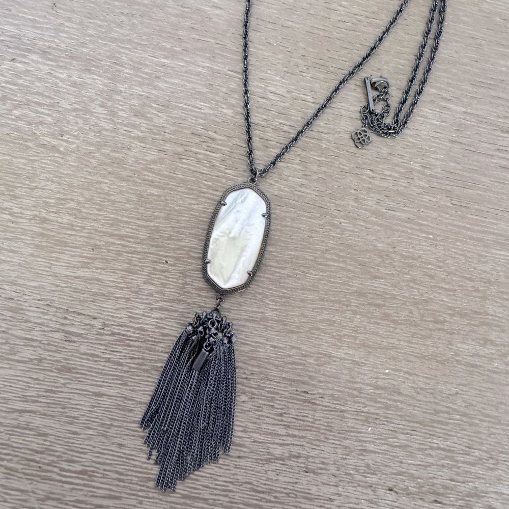 Kendra Scott Rayne Gunmetal White Pearl Pendant Necklace
